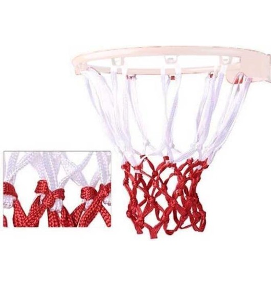 Basketballnetz ohne Korb fester Nylon zum Einhängen rot weiß geknotet