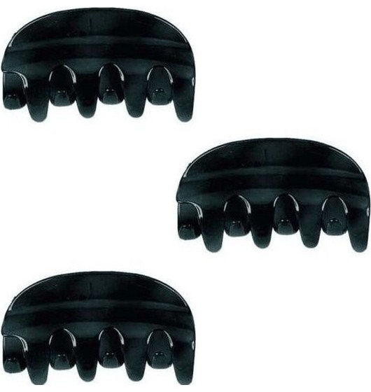 3x Haarspange Frisur glänzend schwarze Kunststofffeder 8 Zähne Clip