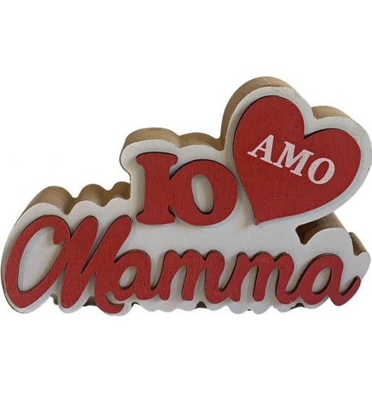 Holzschriftzug „Muttertag“ mit Aufschrift Io Amo Mamma 12x18 cm, Rot