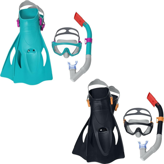 Set Maske + Schnorchel + Flossen 41/46 zum Schnorcheln, Tauchen, Schwimmen