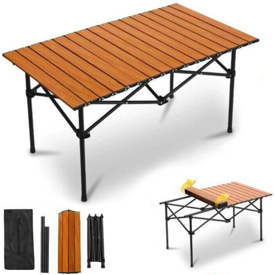 Klappbarer Picknick-Campingtisch aus Holz, 93 x 55 x 55 cm, mit Koffer