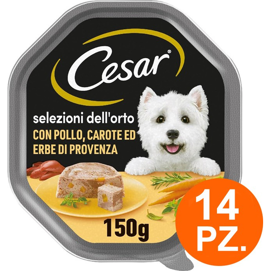 Cesar Selezioni dell'Orto Hundefutter mit Hühnerkarotten – 14 Dosen à 150 g